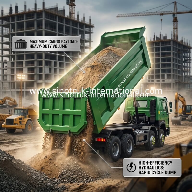 SINOTRUK HOWO 400HP 8X4 Tipper Dump Truck Construction Old Front Face Ghost Face cab Military Bumper  U Type Container