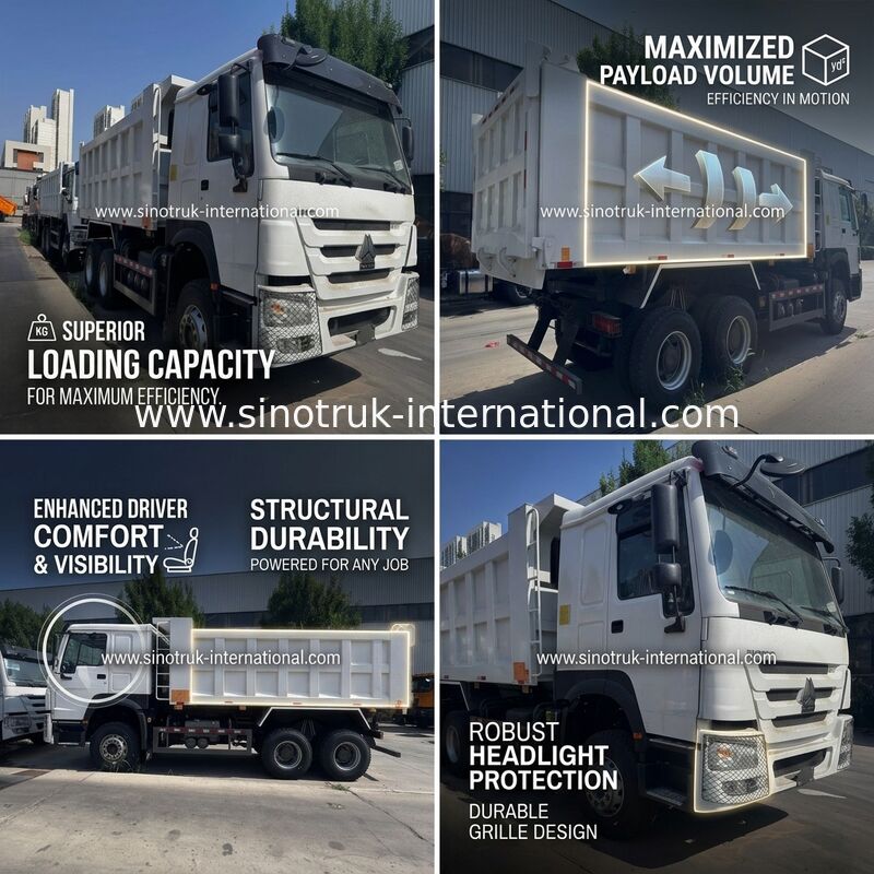 SINOTRUK Engine 371HP 6 × 4  LHD HOWO Dump Truck  White 19-20CBM  Middle Lifting