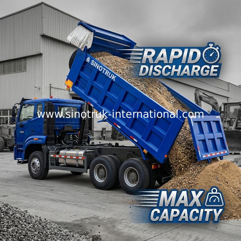 Powerful Versatile HOWO 6x4 380HP Blue Dump Truck With 20CBM Square Cargo Box And Waterproof Tarp Flip Cove