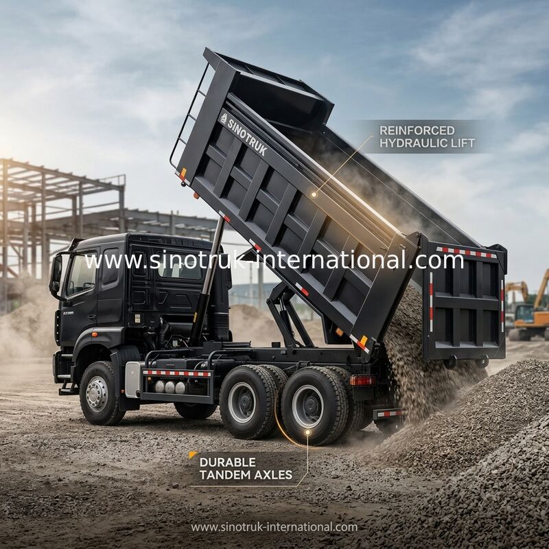 HOWO NX 380HP RHD Black Tipper Dump Truck With Tarpaulin Flap