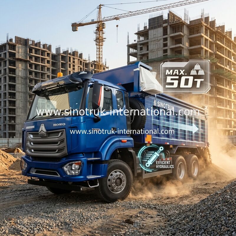 SINOTRUK HOHAN NEW HOWO 30 - 40 Tons RHD 10 Wheels Tarpaulin  For Construction Blue High Efficiency Lifting And Unloading