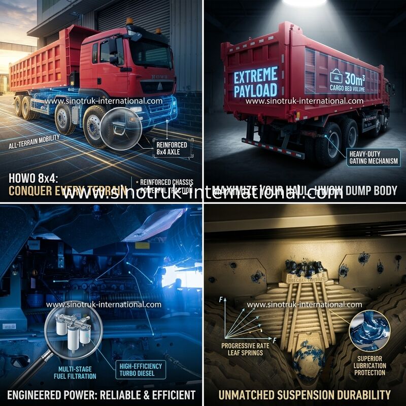 Sinotruk Howo Tipper Dump Truck Tx 400Hp Euro 2 8 × 4  Lhd 12 Wheels Red