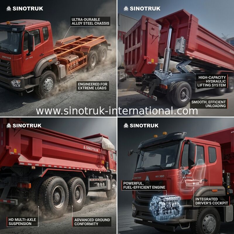 Sinotruk Hohan New Howo Tipper Dump Truck N7 8 × 4 12 Wheels 380Hp Lhd Or Rhd With Tarpaulin U Type Container