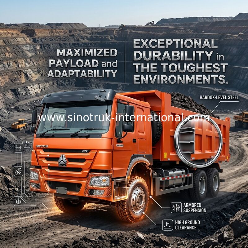 Sinotruk Howo Tipper Dump Truck 400Hp 8 × 4  Rhd 12 Wheels Big Tray 7600mm