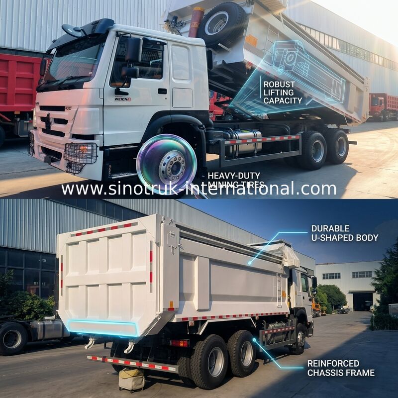 Sinotruk Howo Tipper Dump Truck 400Hp 6 × 4 U Shape Tray With Automatic Tarpaulin