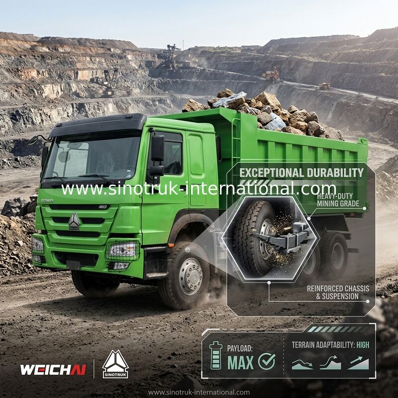 Sinotruk Howo Tipper Dump Truck Weichai 400Hp 6 × 4  Lhd Green Middle Lifting