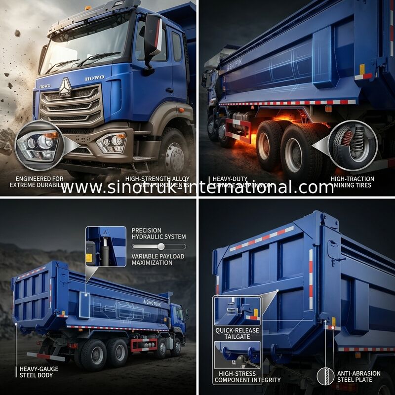 RHD 8×4 10wheels 380HP Blue HOWO Tipper Truck High Horsepower