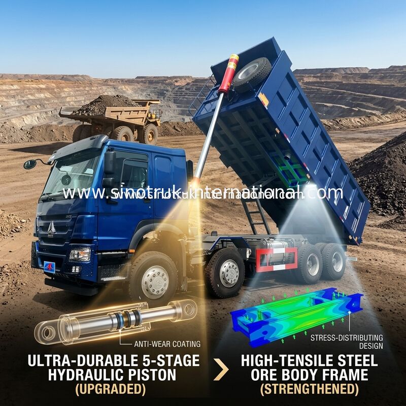 SINOTRUK HOWO LHD 12wheels 8X4 400HP Blue Dump Truck For Mining Front Lifting 50Tons