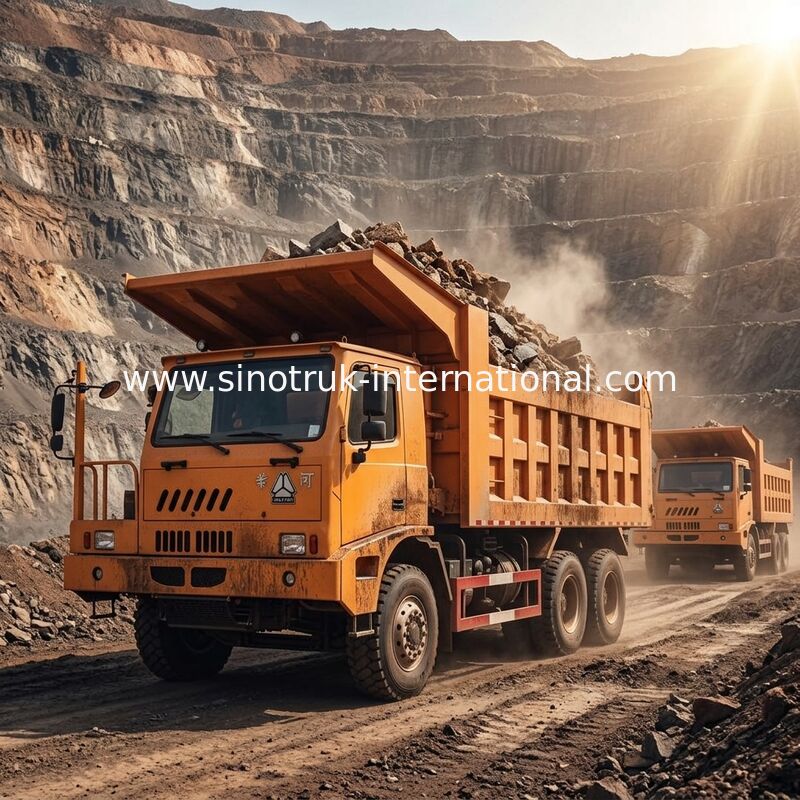 6X4 LHD Mining Tipper Dump Truck 371HP 70 Tons SINOTRUK HOWO For Mining Industry