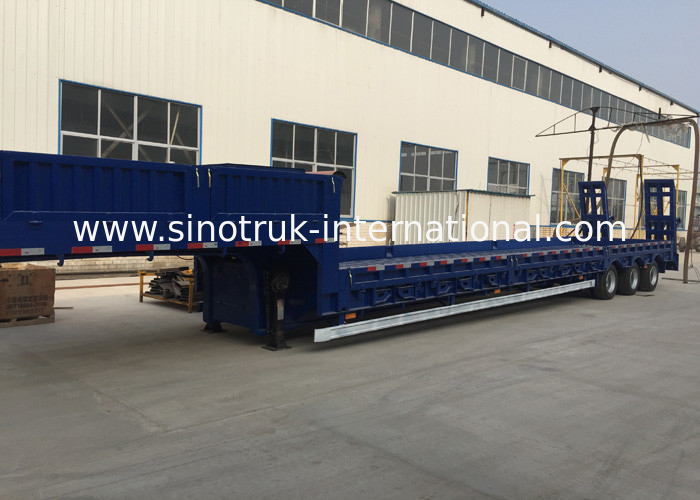 Blue Color Hydraulic Flat Bed Semi Trailer Truck 3 Axles 80t Normal Suspension