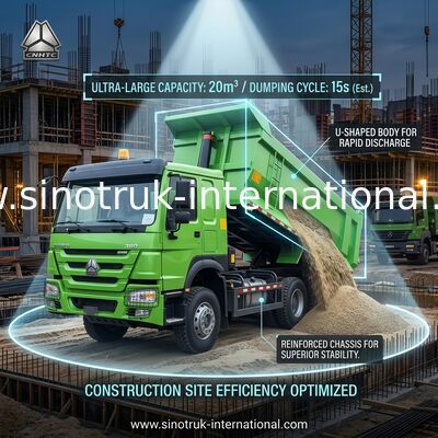 Sinotruk Howo Tipper Dump Truck 380Hp 6 × 4 U Shape Cargo Body Green Color
